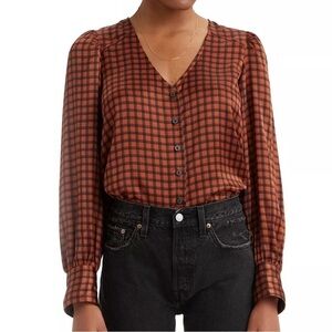 Levi’s relaxed fit puff sleeve blouse. Burnt orange and black, women’s size XS